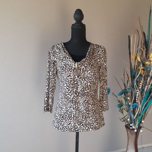 DANA BUCHMAN Cheetah Print Cowl Neck Tunic